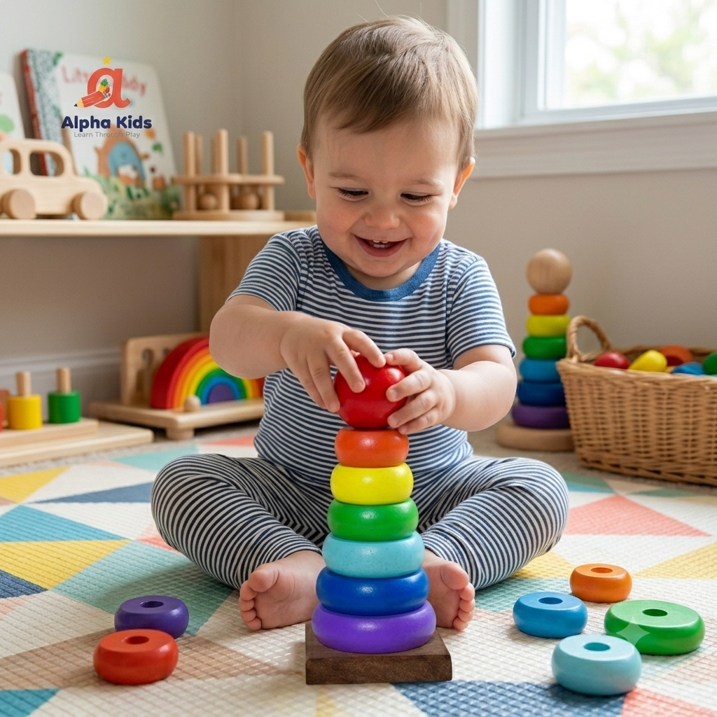 4-in-1 Wooden Educational Toy Bundle for Toddlers | Baby Starter Bundle with Wooden Caterpillar, Beads Maze, Rainbow Stacking Tower & Shape Sorter | Montessori Motor Skills Toys