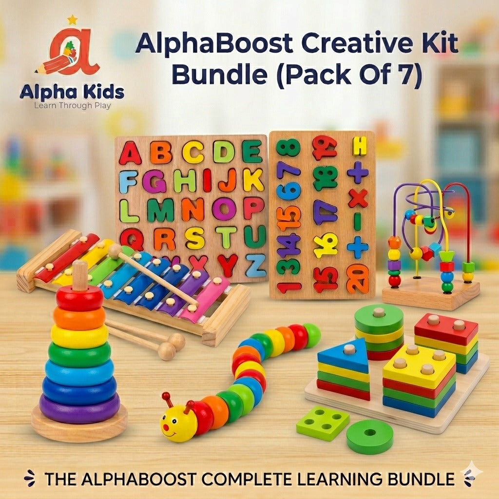 7-in-1 Wooden Educational Toy Bundle for Kids 🎁 | Full Creative Kit: Alphabet, Numbers, Xylophone & Sensory Toys | Montessori Set