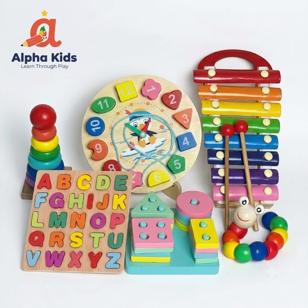 6-in-1 Wooden Educational Toy Set for Toddlers – Complete Montessori Learning & Activity Kit