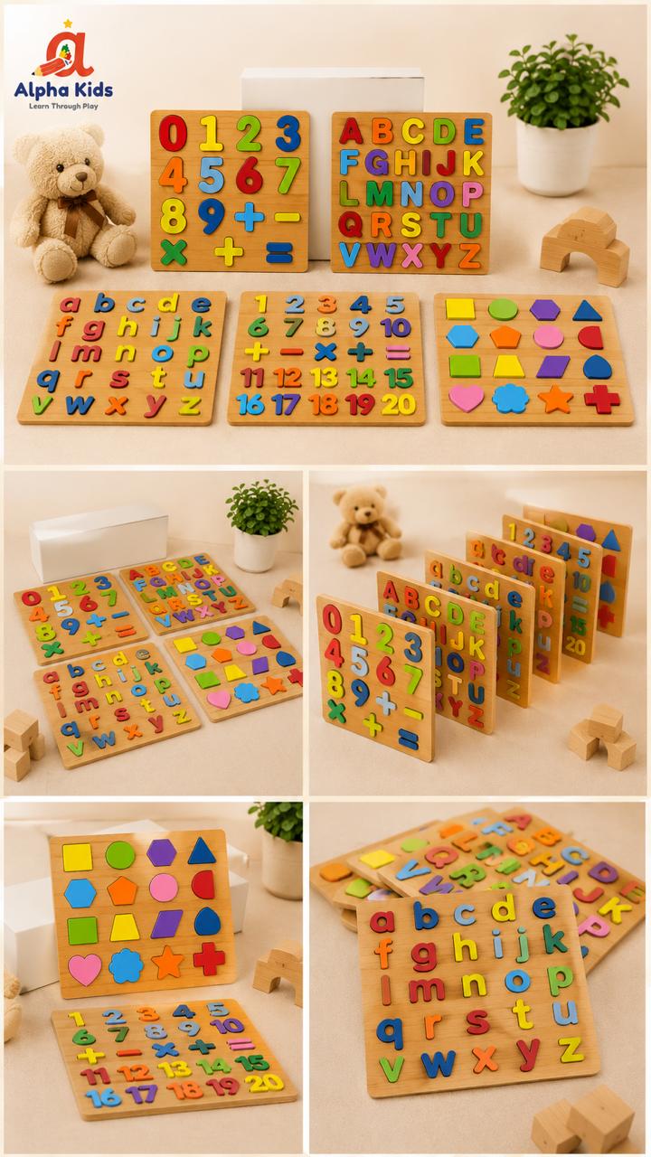 6-in-1 Educational Boards Deal | Uppercase Alphabet Board | Lowercase Alphabet Board | Numbers 1–20 Learning Board | Numbers & Mathematics Board | Shapes & Colors Board | Numbers, Mathematics & Shapes Learning Activities