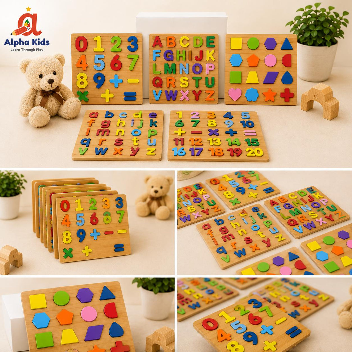 6-in-1 Educational Boards Deal | Uppercase Alphabet Board | Lowercase Alphabet Board | Numbers 1–20 Learning Board | Numbers & Mathematics Board | Shapes & Colors Board | Numbers, Mathematics & Shapes Learning Activities