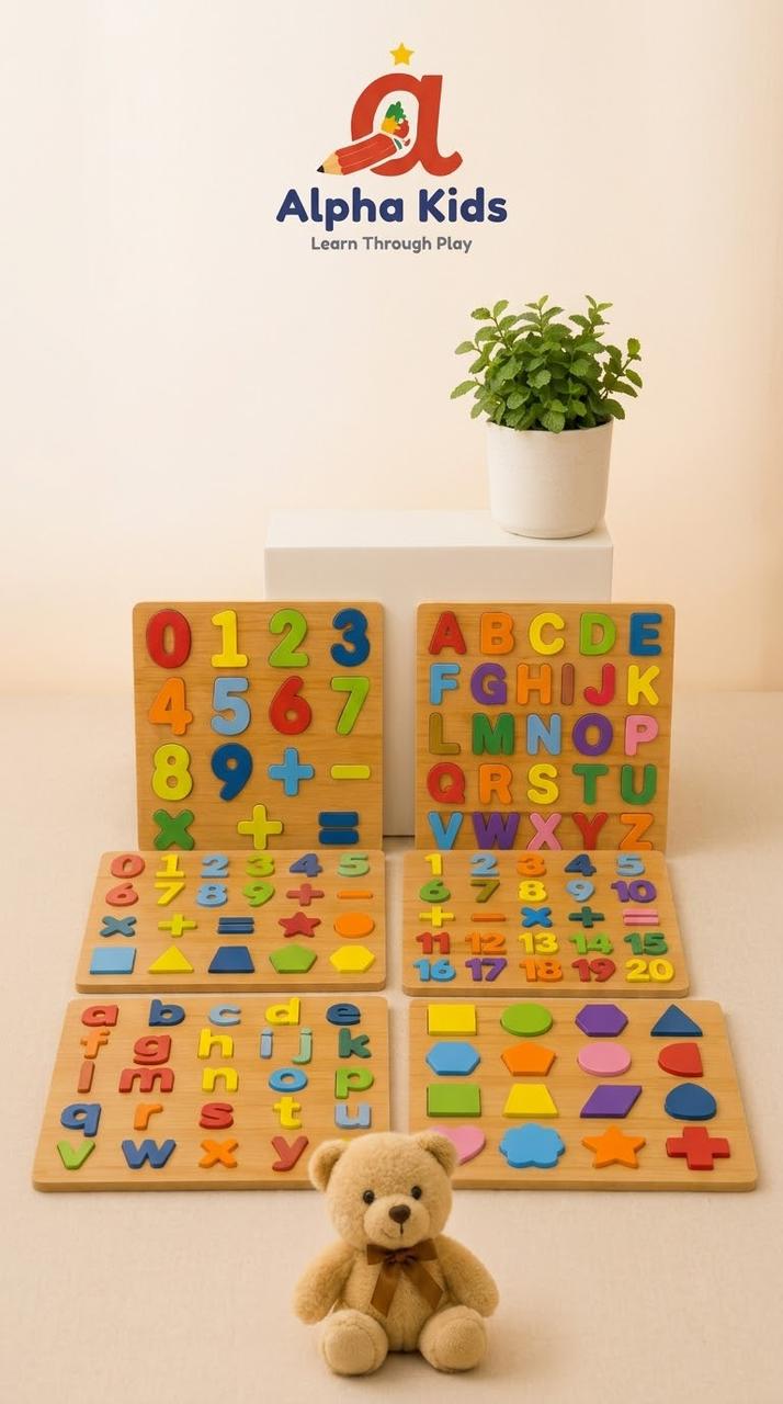6-in-1 Educational Boards Deal | Uppercase Alphabet Board | Lowercase Alphabet Board | Numbers 1–20 Learning Board | Numbers & Mathematics Board | Shapes & Colors Board | Numbers, Mathematics & Shapes Learning Activities