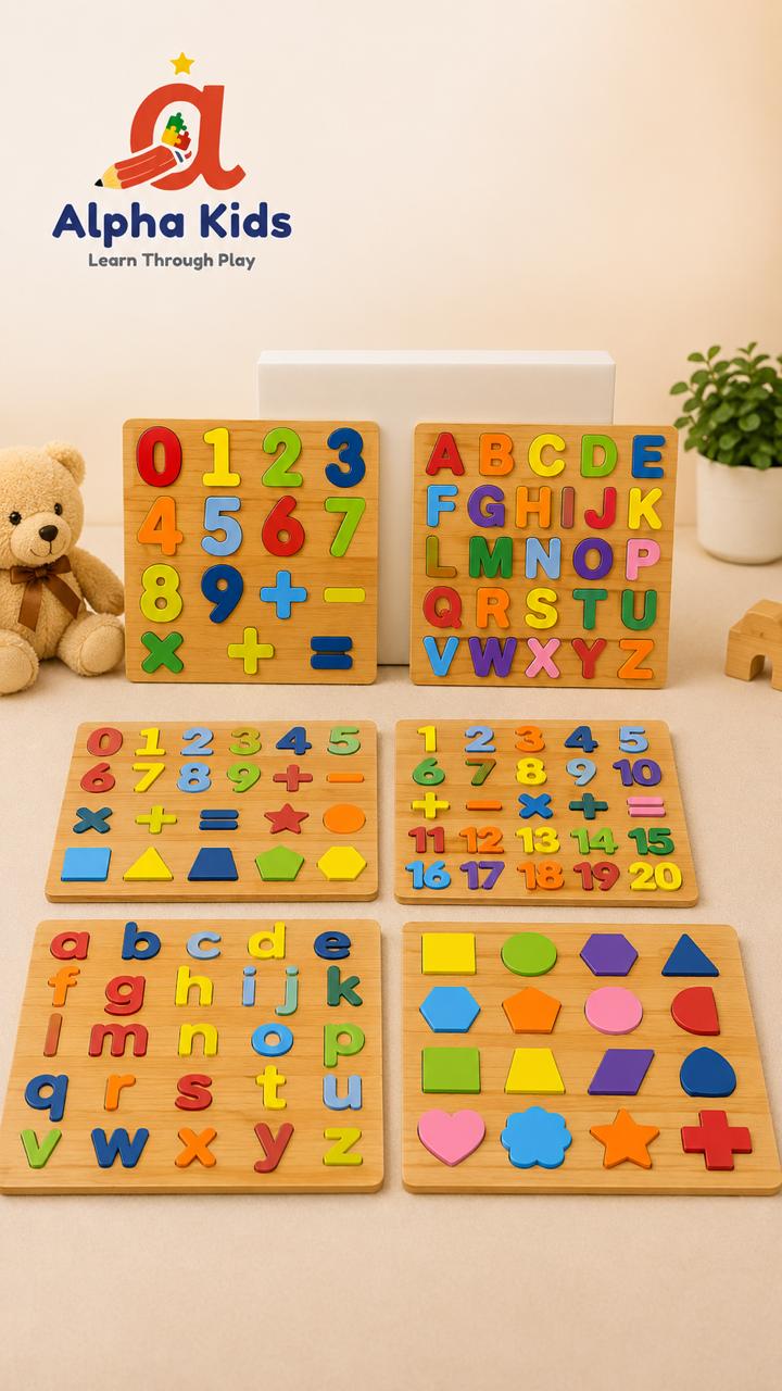 6-in-1 Educational Boards Deal | Uppercase Alphabet Board | Lowercase Alphabet Board | Numbers 1–20 Learning Board | Numbers & Mathematics Board | Shapes & Colors Board | Numbers, Mathematics & Shapes Learning Activities