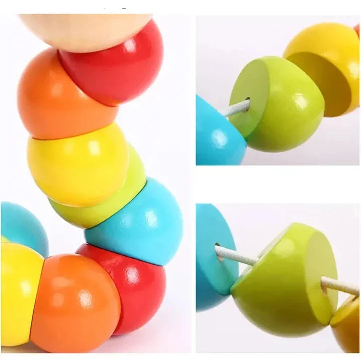 3-in-1 Wooden Educational Toy Bundle for Toddlers | Baby Essentials Sensory Set with Wooden Caterpillar, Beads Maze & Rainbow Stacking Tower | Montessori Fine Motor Skills Toys