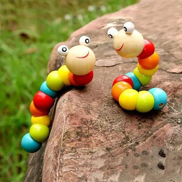 4-in-1 Wooden Educational Toy Bundle for Toddlers | Baby Starter Bundle with Wooden Caterpillar, Beads Maze, Rainbow Stacking Tower & Shape Sorter | Montessori Motor Skills Toys